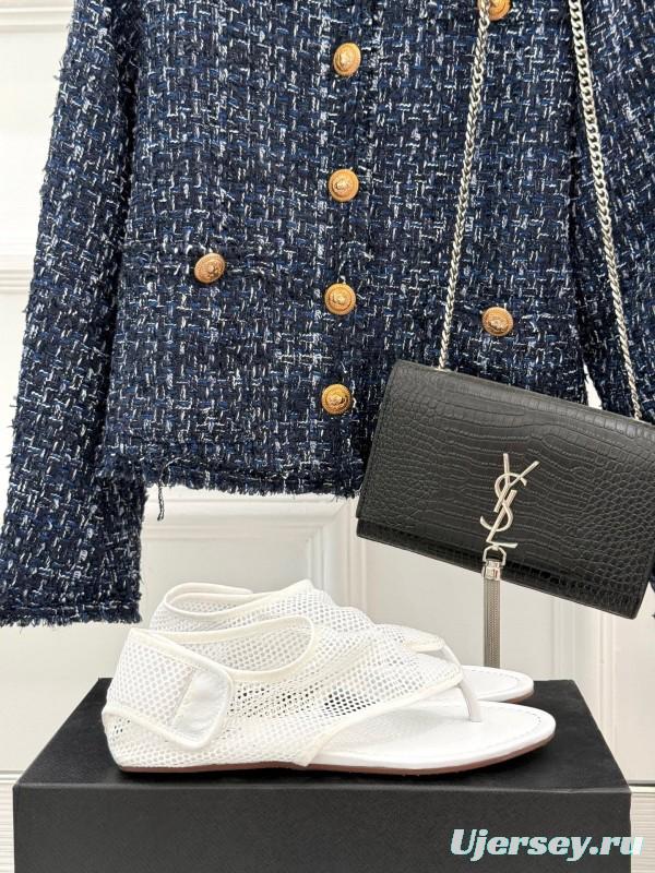 2025 Women ALAIA White Mesh Slippers