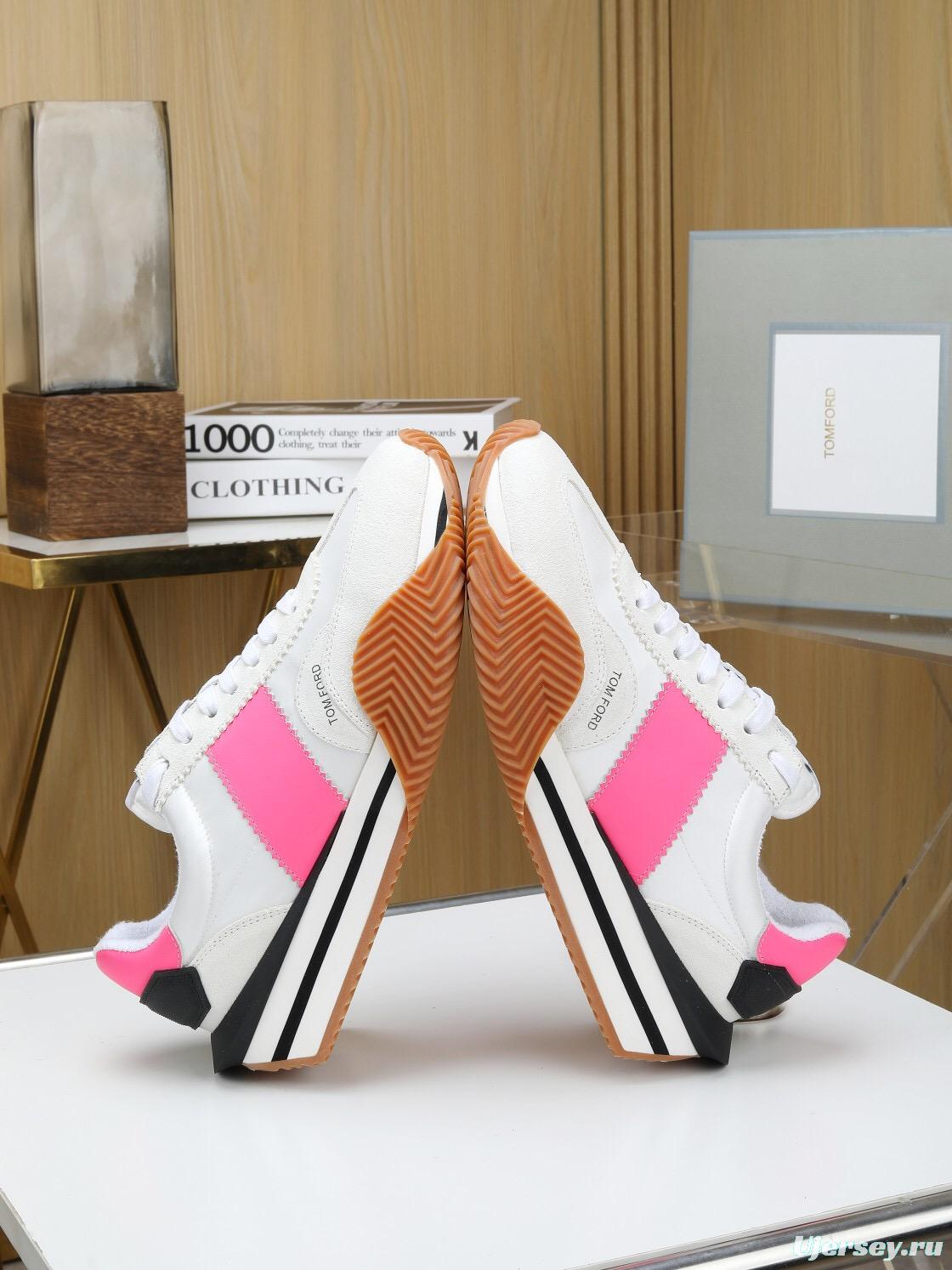 2025 Unisex TOM FORD White Pink Black Leather Suede Sneakers LY00360(F)/LY00370(M)