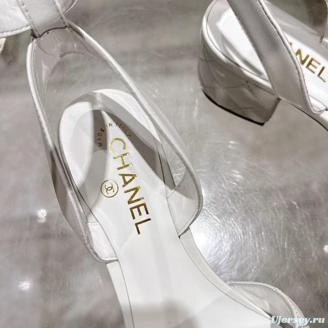 2025 Women Chanel White Leather Sandals LY00280