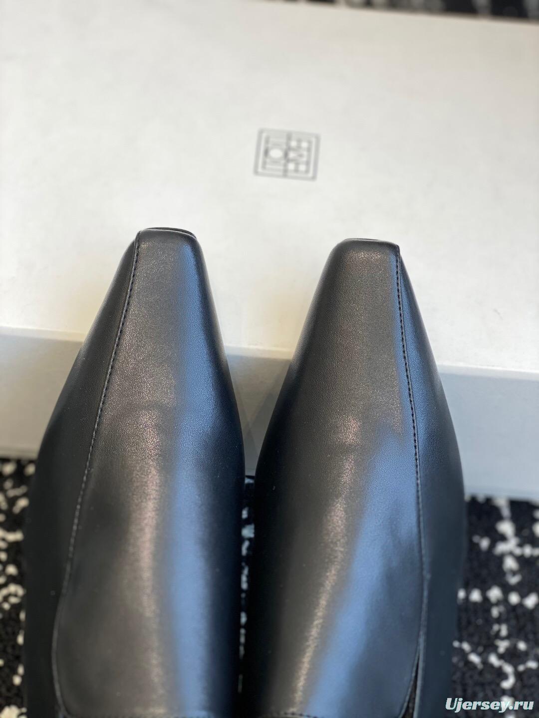 2025 Women Toteme Black Leather Slip-On Loafers