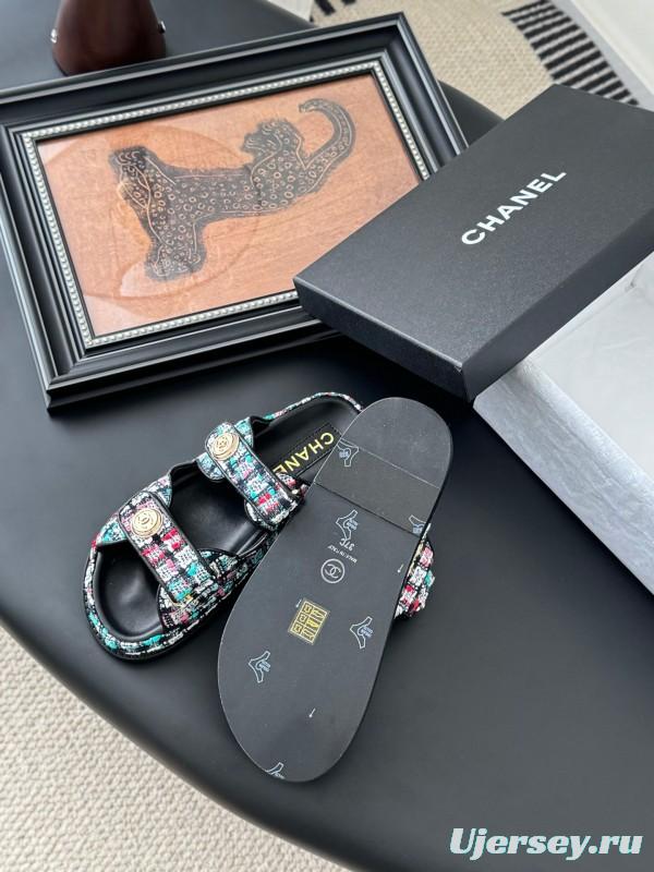 2025 Women Chanel Multi Color Fabric Leather Sandals LY00310
