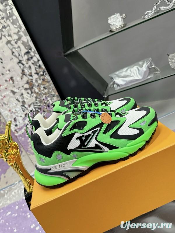 2025 Men Louis Vuitton Green Black White Mesh Leather Sneakers MJ00420