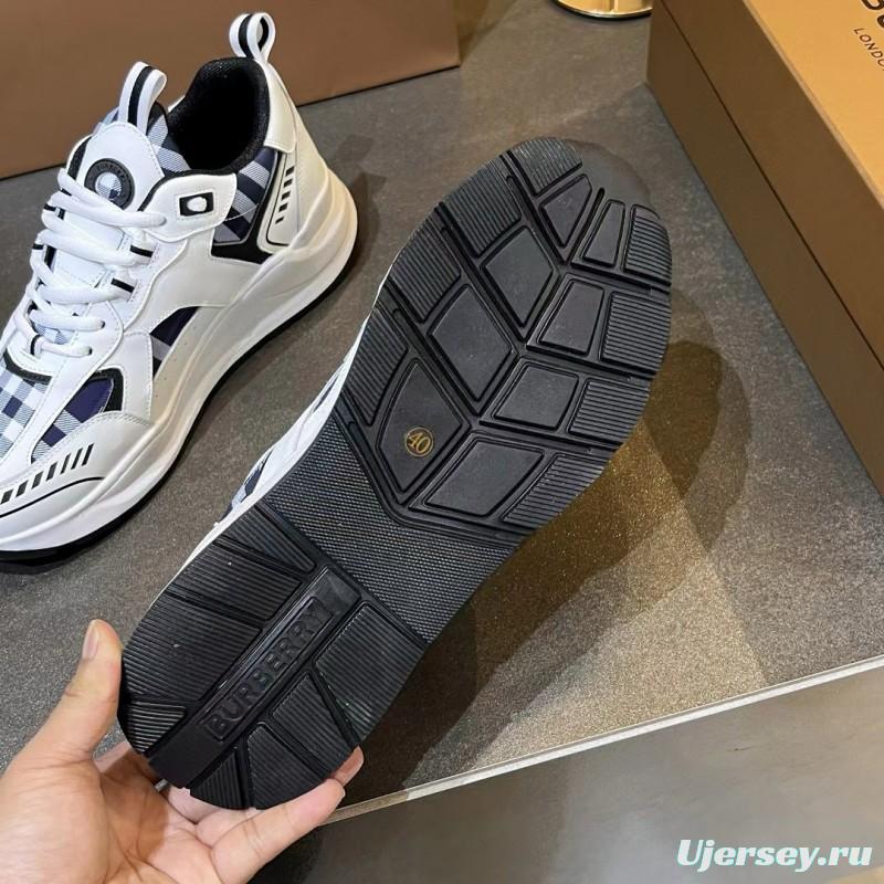 2025 Unisex Burberry White Blue Suede Leather Sneakers Vintage Check MJ00380