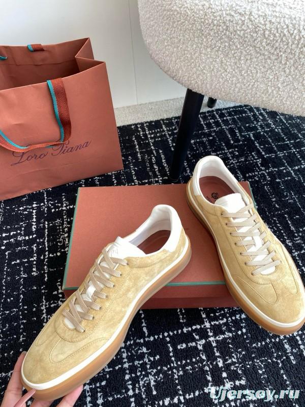 2024 Unisex Loro Piana Beige White Leather Suede Casual Shoes MJ00320