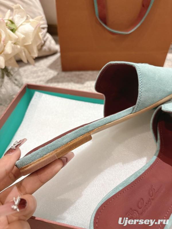 2025 Women LP Light Blue Suede Slippers LY00270