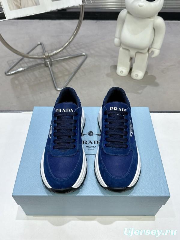 2025 Unisex Prada Blue Nylon Leather Sneakers KFY00310