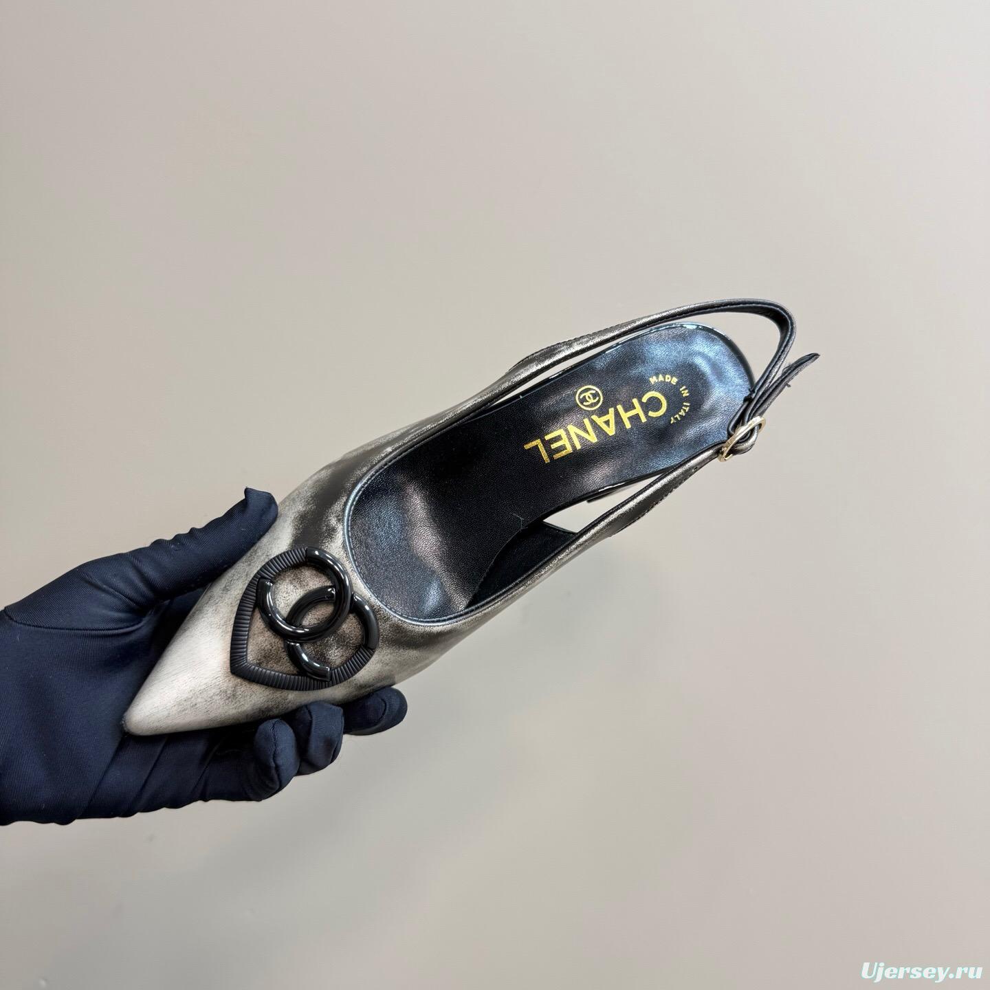 2025 Women Chanel Black Leather Slingback Pumps