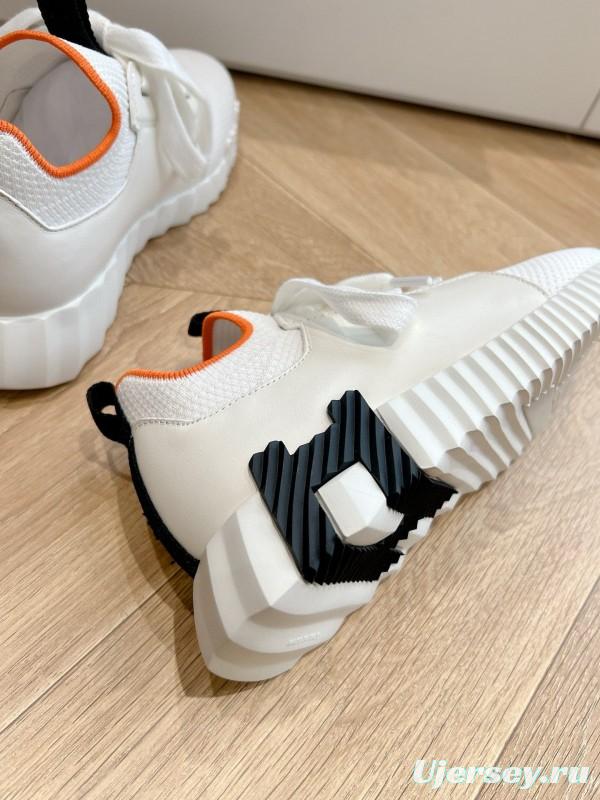 2024 Unisex Hermès White Black Orange Calf Suede Sneakers MJ00290