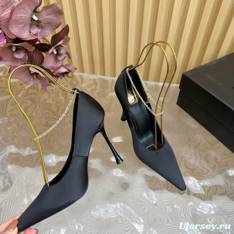 2025 Women Yves Saint Laurent Black Leather High Heel Pumps MJ00310