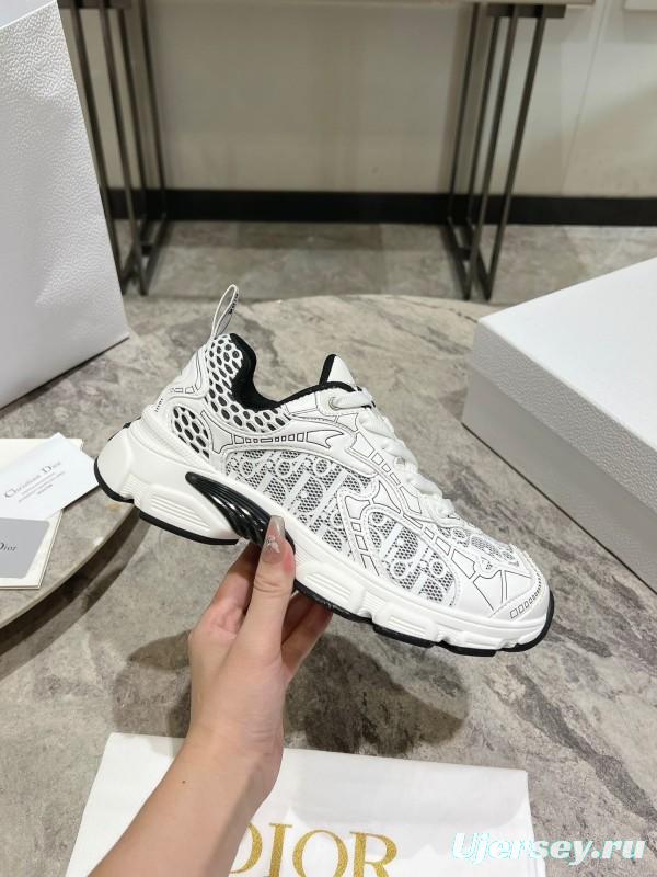 2025 Women Dior White Black Mesh Leather Sneakers