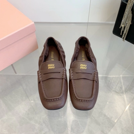 2025 Women Miu Miu Brown Leather Loafers