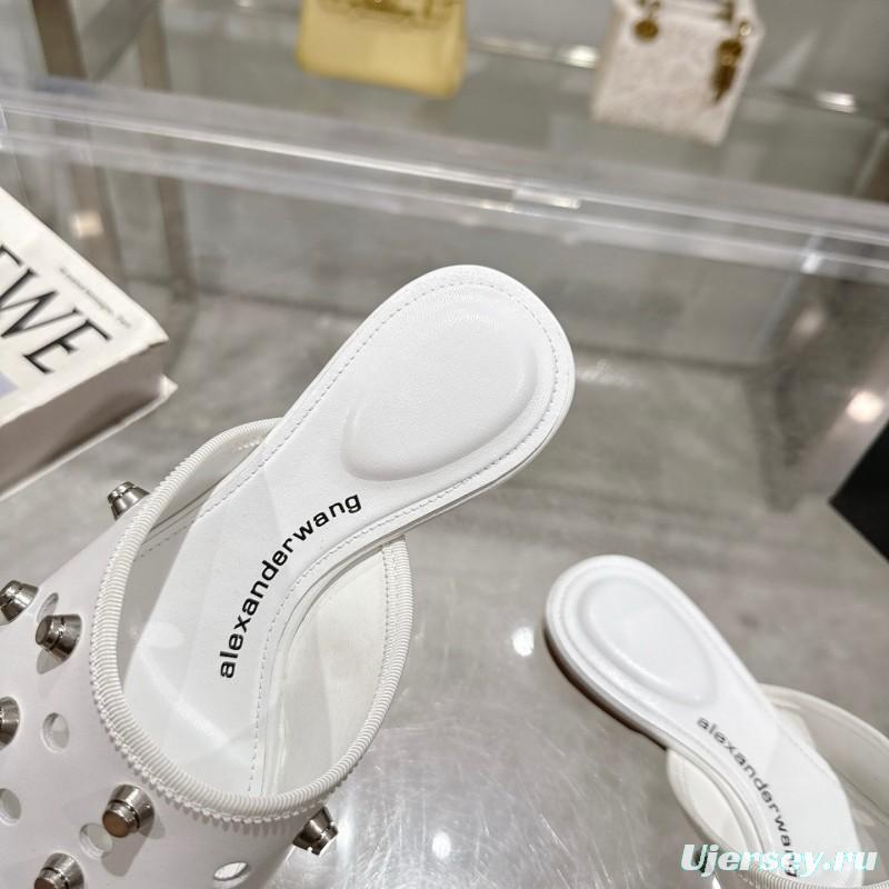 2025 Slippers Alexander Wang White Leather Studded LY00310