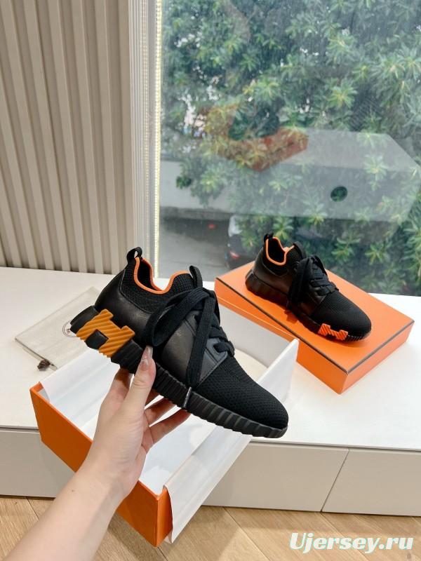 2024 Unisex Hermès black orange knit sneakers