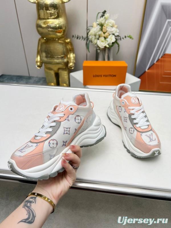 2025 Unisex Louis Vuitton Pink White Leather Tech Fabric Sneakers Monogram LY00340