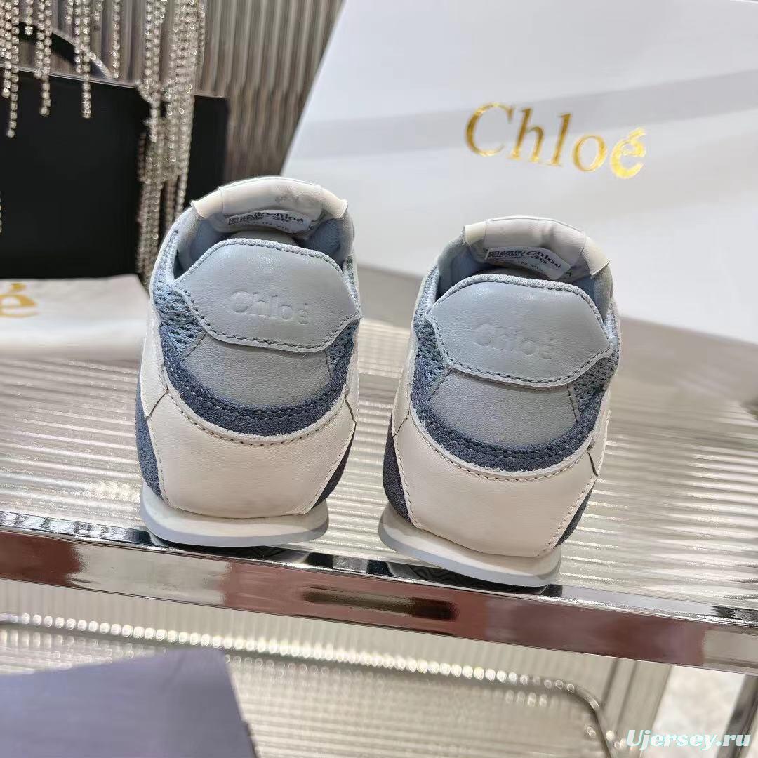 2025 Women Chloé Blue White Suede Leather Casual Sneakers LY00280