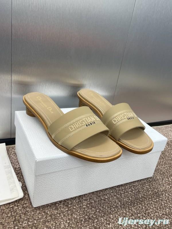 2025 Women Dior Beige Fabric Slide Sandals KFY00300
