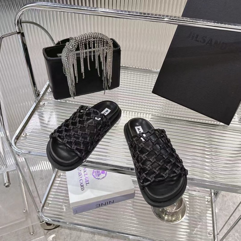 2025 Slippers Jil Sander Black Leather Braided