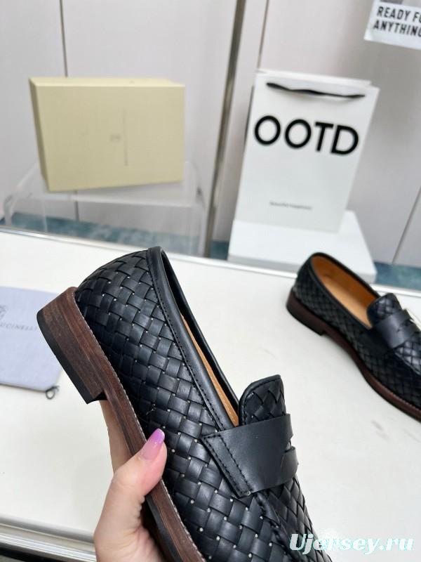2024 Men Brunello Cucinelli Black Leather Loafers MJ00500