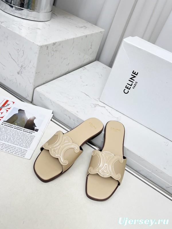 2025 Women Celine Beige Leather Slippers