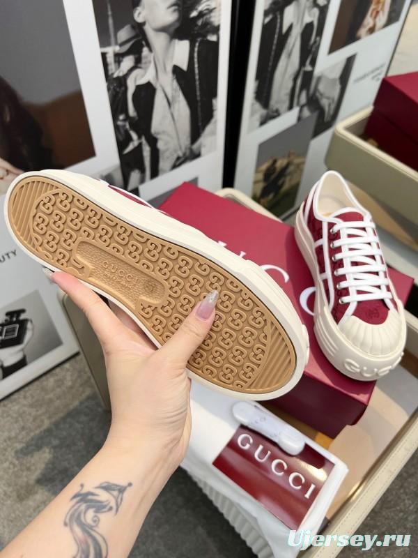 2025 Women Gucci Red White Canvas Sneakers