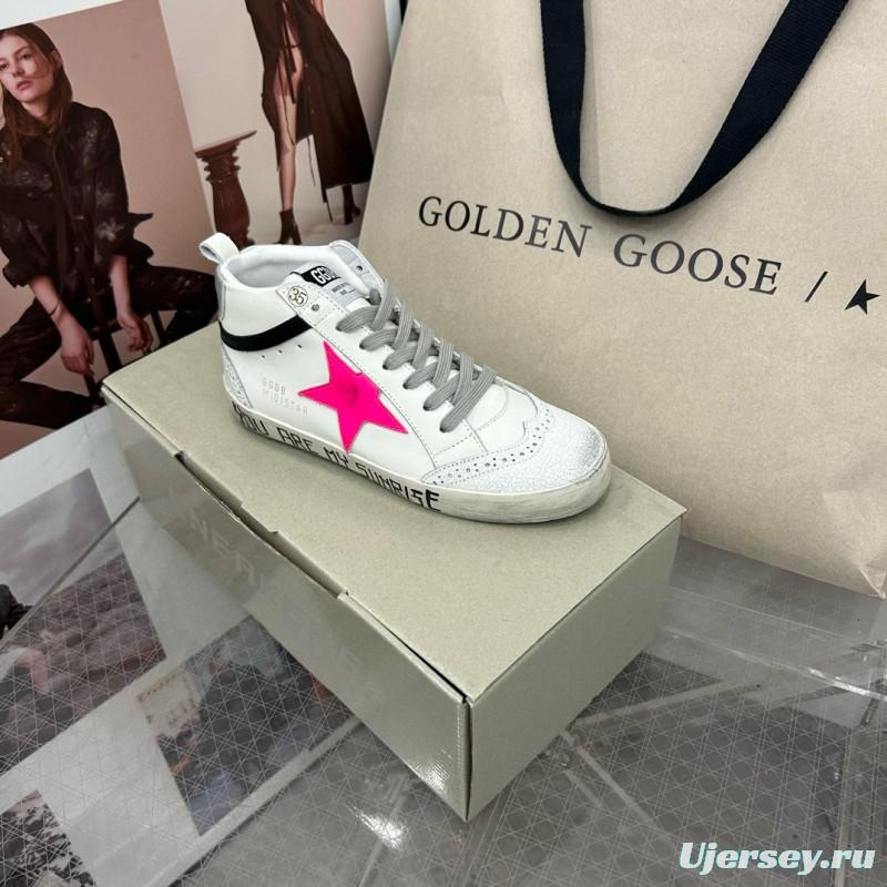 2024 Women GGDB White Pink Leather High Top Sneakers MJ00300