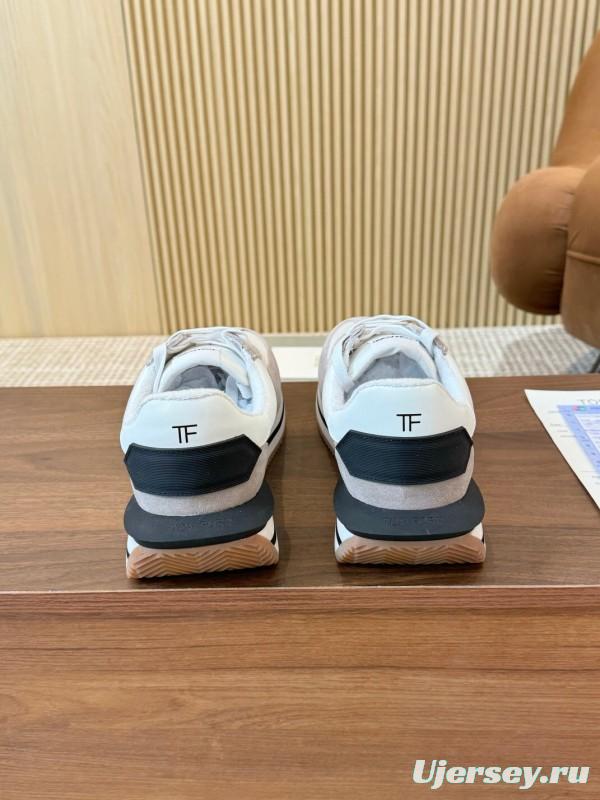 2025 Men TOM FORD White Grey Suede Leather Sneakers