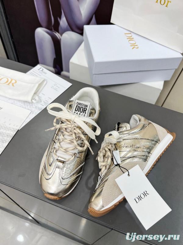 2025 Women Dior Silver Leather Suede Sneakers