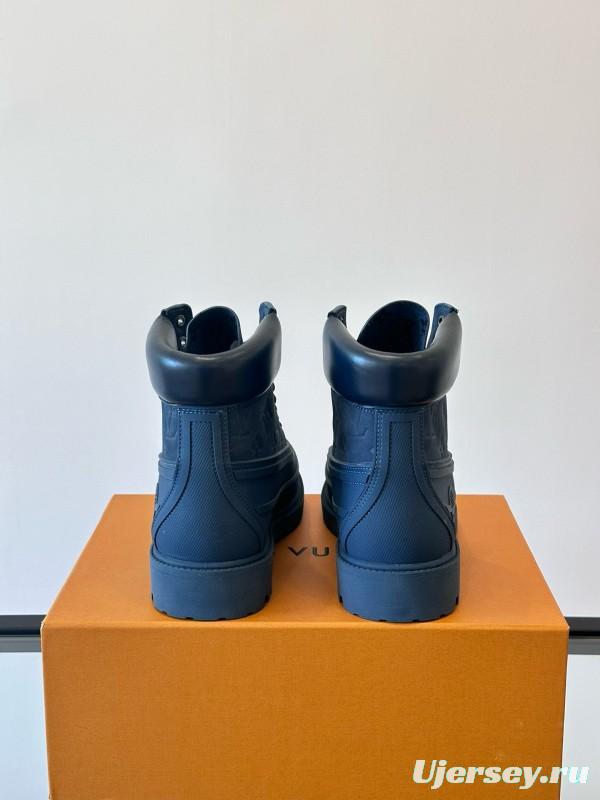 2024 Men Louis Vuitton Blue Leather Ankle Boots MJ00390