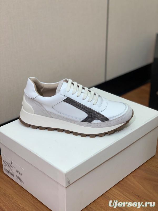 2025 Unisex Brunello Cucinelli White Grey Leather Suede Sneakers LY