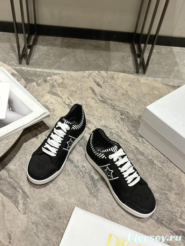2025 Women Dior Black White Knit Leather Sneakers KFY00330