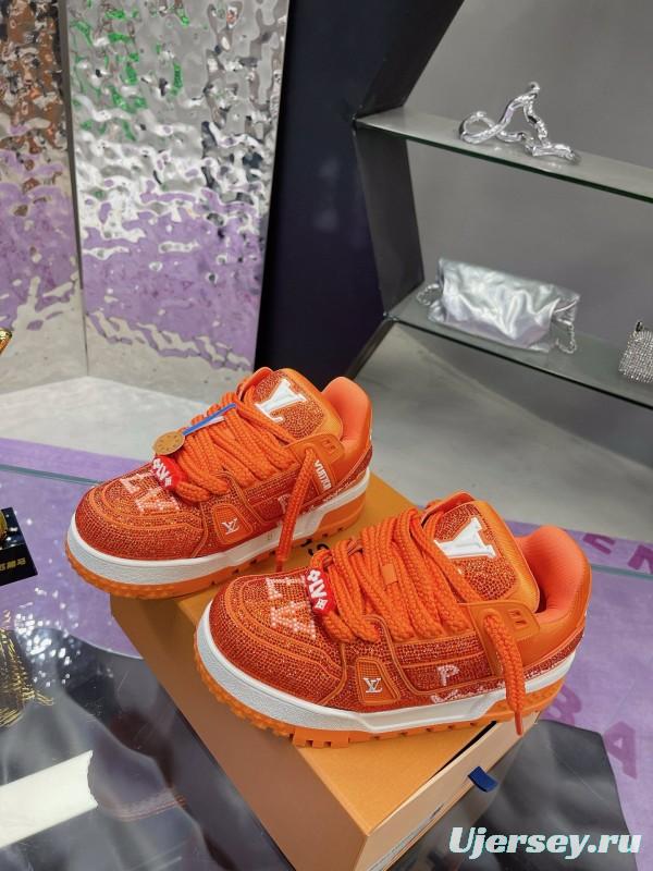 2024 Kids Louis Vuitton Orange Leather LV Trainer