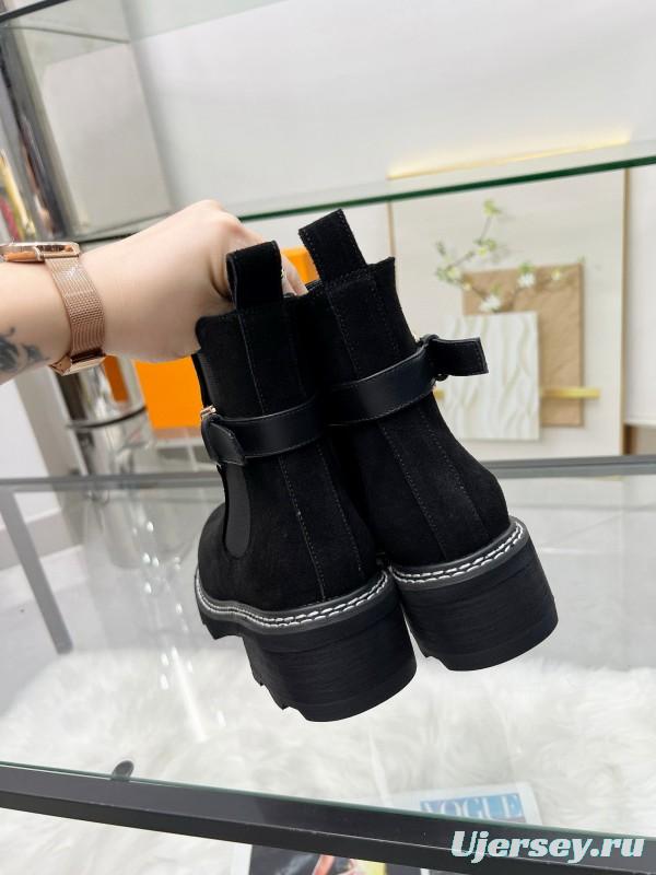 2024 Women Louis Vuitton Black Suede Leather Ankle Boots MJ00310