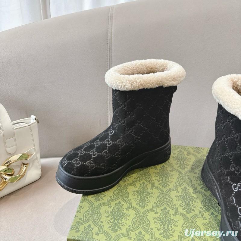 2024 Women Gucci Black Suede Wool Snow Boots MJ00350