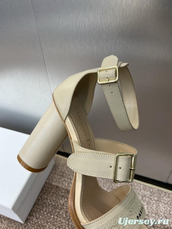 2025 Women Dior Beige Leather Sandals Buckle Strap High Heel