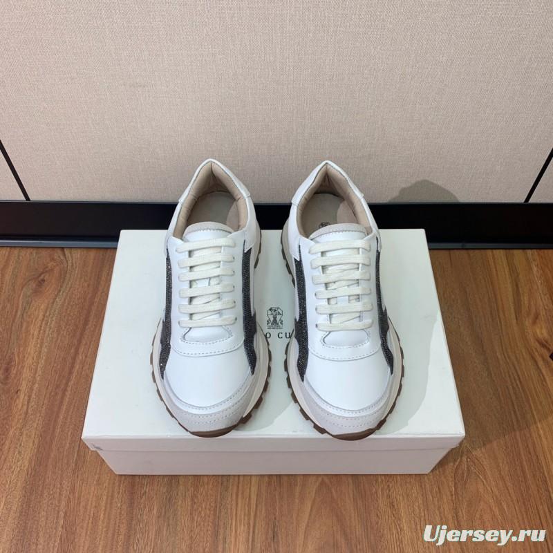 2025 Unisex Brunello Cucinelli White Grey Leather Suede Sneakers LY