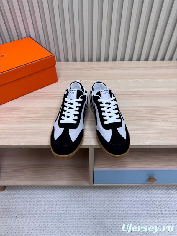 2025 Unisex Hermès Black White Suede Goat Leather Sneakers Top Version LY00310