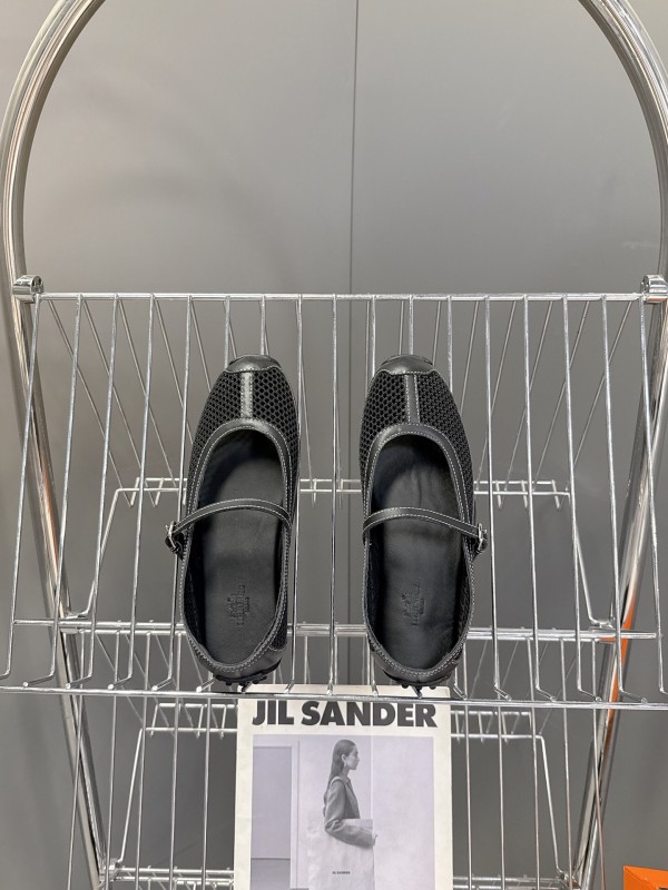 2025 Women Hermès Black Mesh Leather Mary Jane Shoes