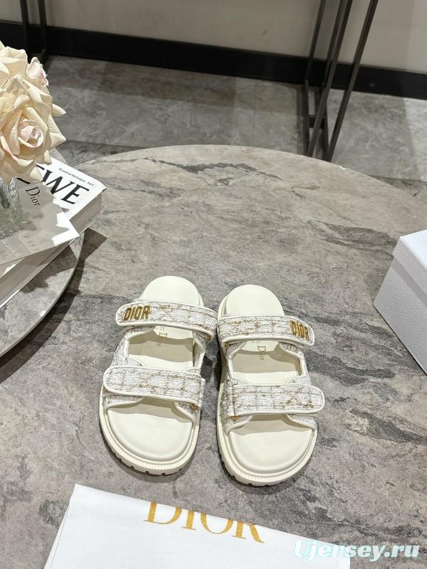 2025 Women Dior White Canvas Leather Sandals