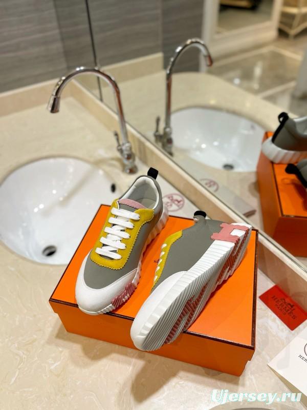 2024 Unisex Hermès Yellow Grey White Imported Silk Lambskin Imported Rain Velvet Casual Sneakers MJ00320