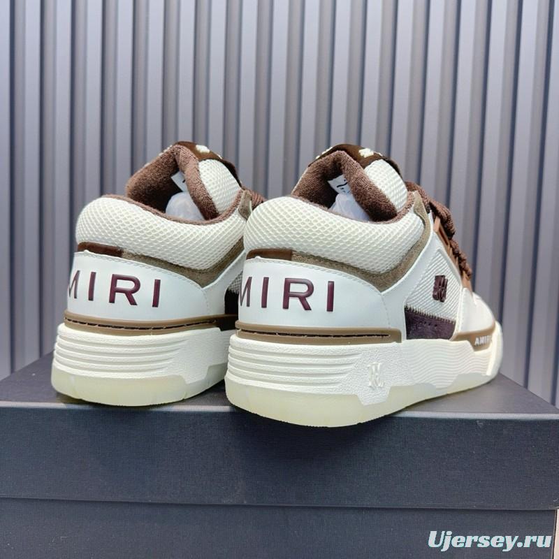 2024 Unisex Amiri Ivory Brown Leather Sneakers MJ00360