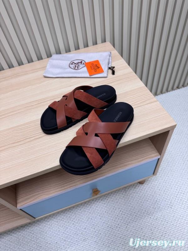2025 Men HERMÈS Brown Leather Sandals