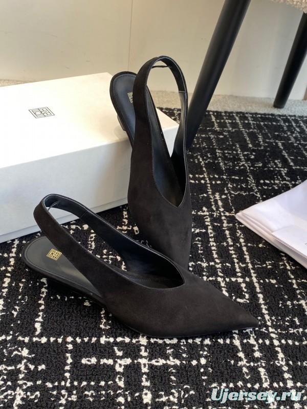 2025 Women Toteme Black Suede Slingback Pumps