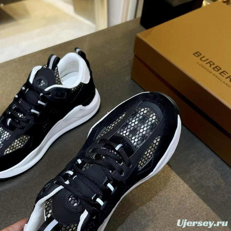 2025 Unisex Burberry Black White Suede Leather Cotton Sneakers Vintage MJ00380