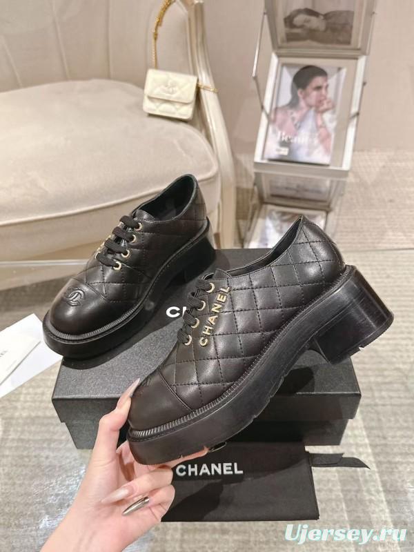 2025 Women Chanel Black Leather Oxford Lace-up B2599