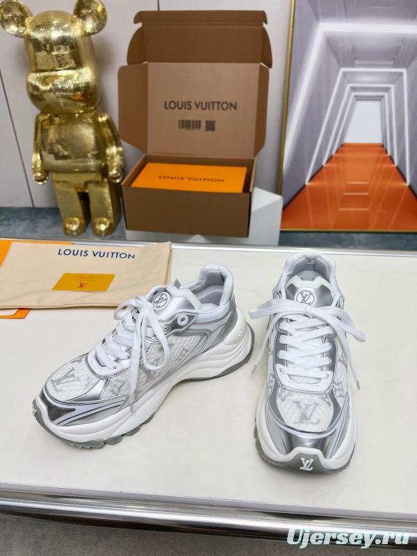 2025 Unisex Louis Vuitton White Grey Mesh Leather Sneakers LY00340