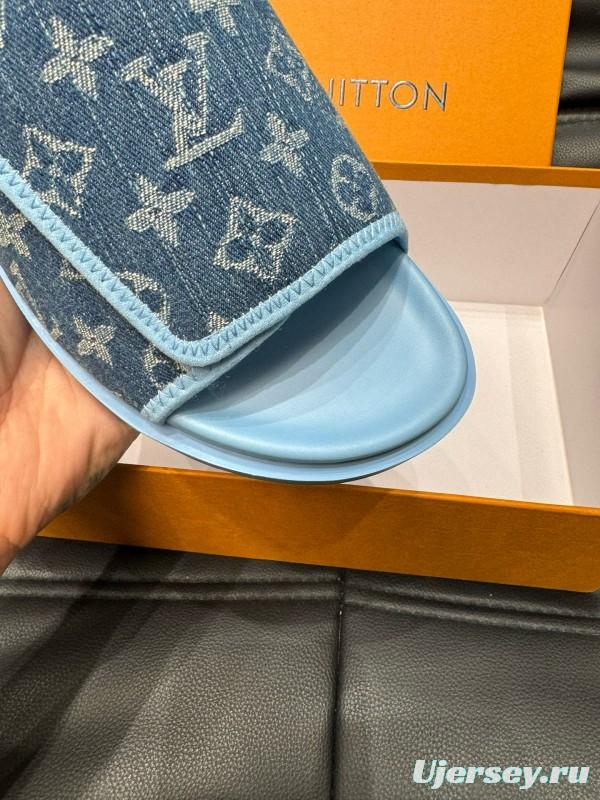 2024 Slippers Louis Vuitton Blue Denim Slippers MJ00200