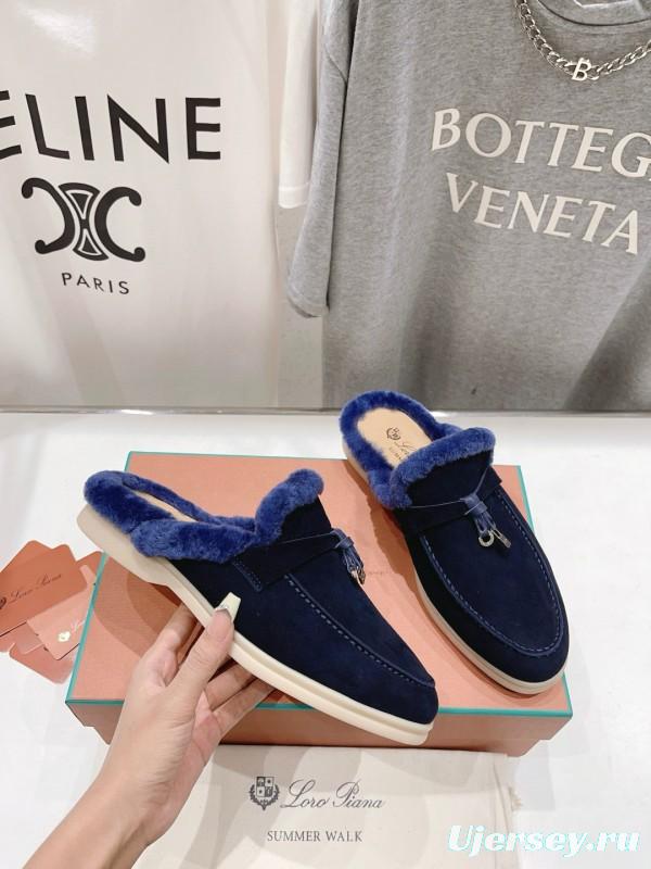 2024 Slippers LP Navy Shearling Loafers MJ00300