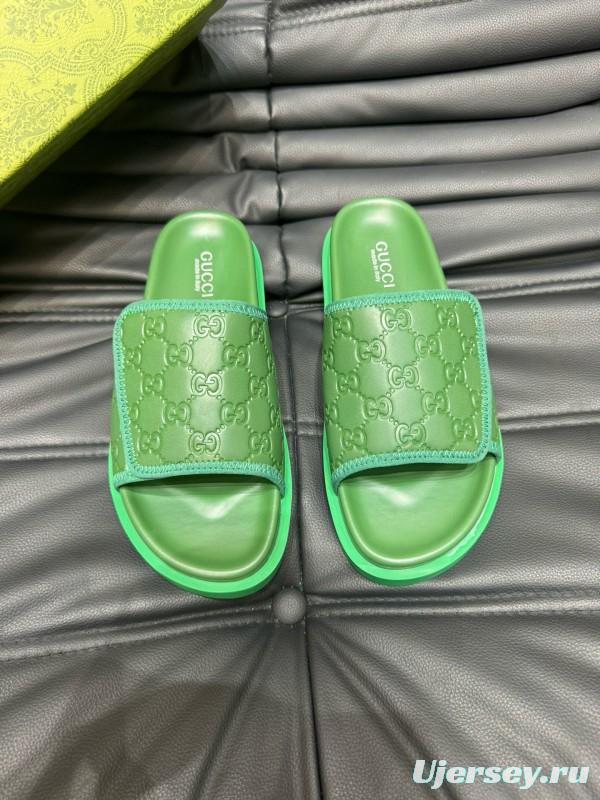2024 Slippers Gucci Green Leather Slippers MJ00200