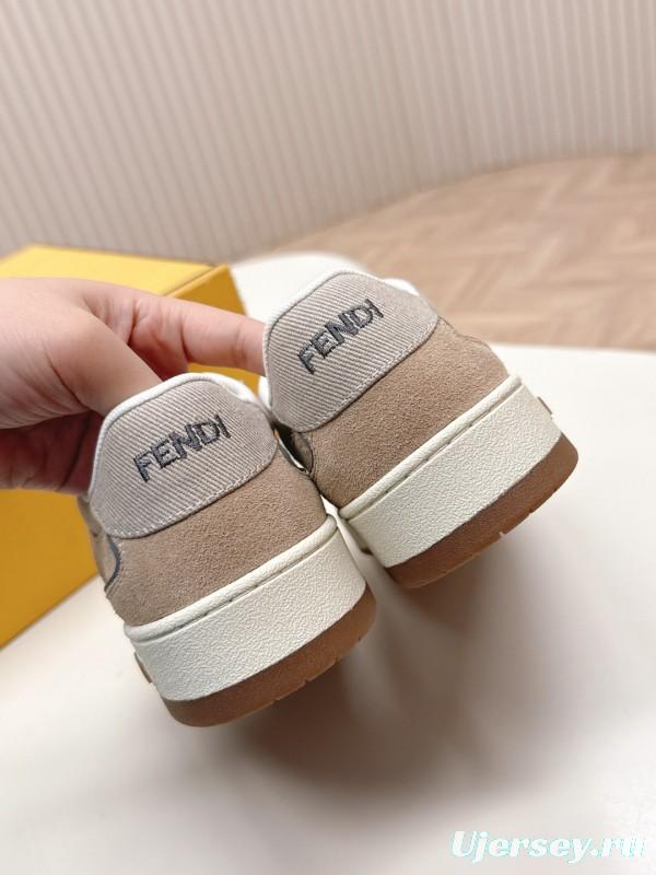 2025 Unisex Fendi Beige Light Brown Leather Suede Plimsolls FF Logo LY00350(F)/LY00360(M)