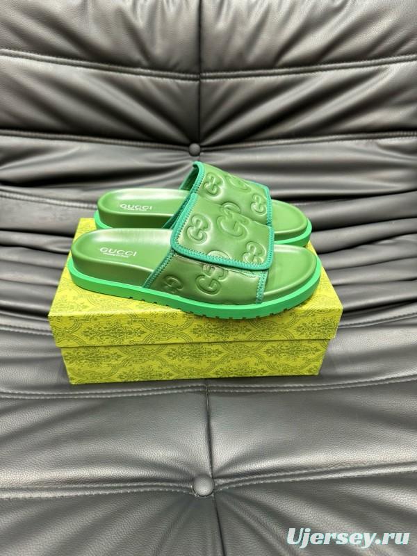 2024 Gucci Green Leather Slippers MJ00200